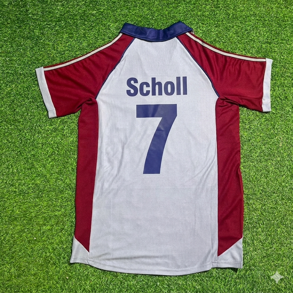 1998/99 Mehmet Scholl #7 FC Bayern München Auswärts Retro Fußballtrikot Grau Jersey – Back View