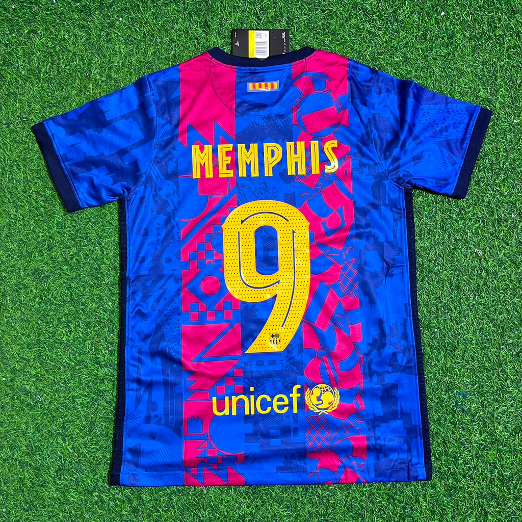 Memphis Depay #9 Barcelona 2021-22 Season Third Retro Jersey – Back View