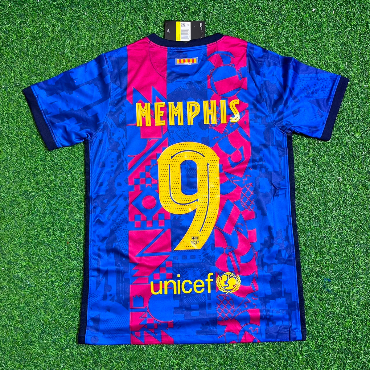 Memphis Depay #9 Barcelona 2021-22 Season Third Retro Jersey – Back View