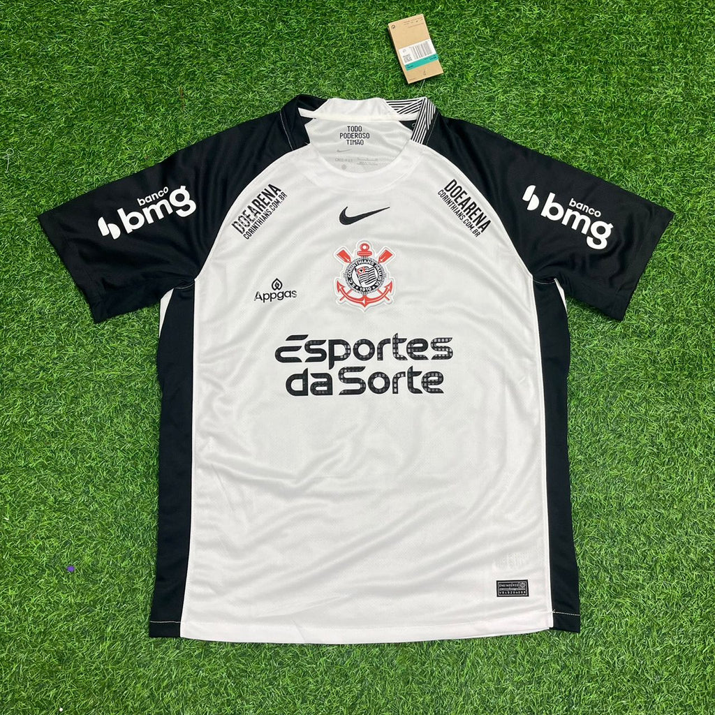 Memphis Depay Corinthians White Black Kit Jersey – Front View