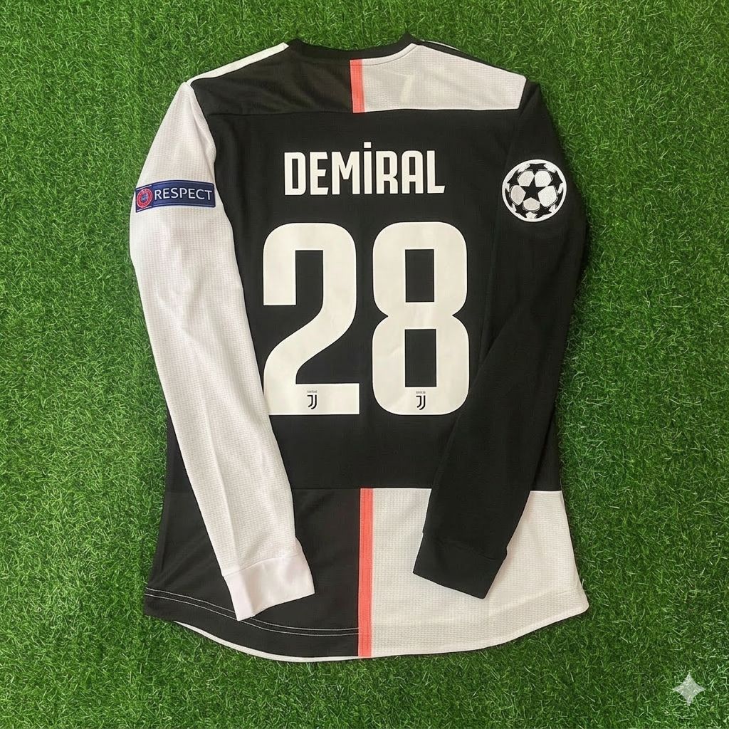 2019 Merih Demiral 28- Juventus Long Sleeve 2020 Retro White Black Football Jersey – Back View