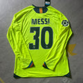 Lionel Messi Barcelona 2005-06 Season Yellow Green Retro Long Sleeve Jersey – Back View