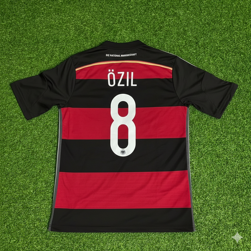 2014 Germany World Cup Mesut Özil Deutschland Brazil Black Red Retro Football Jersey – Back View