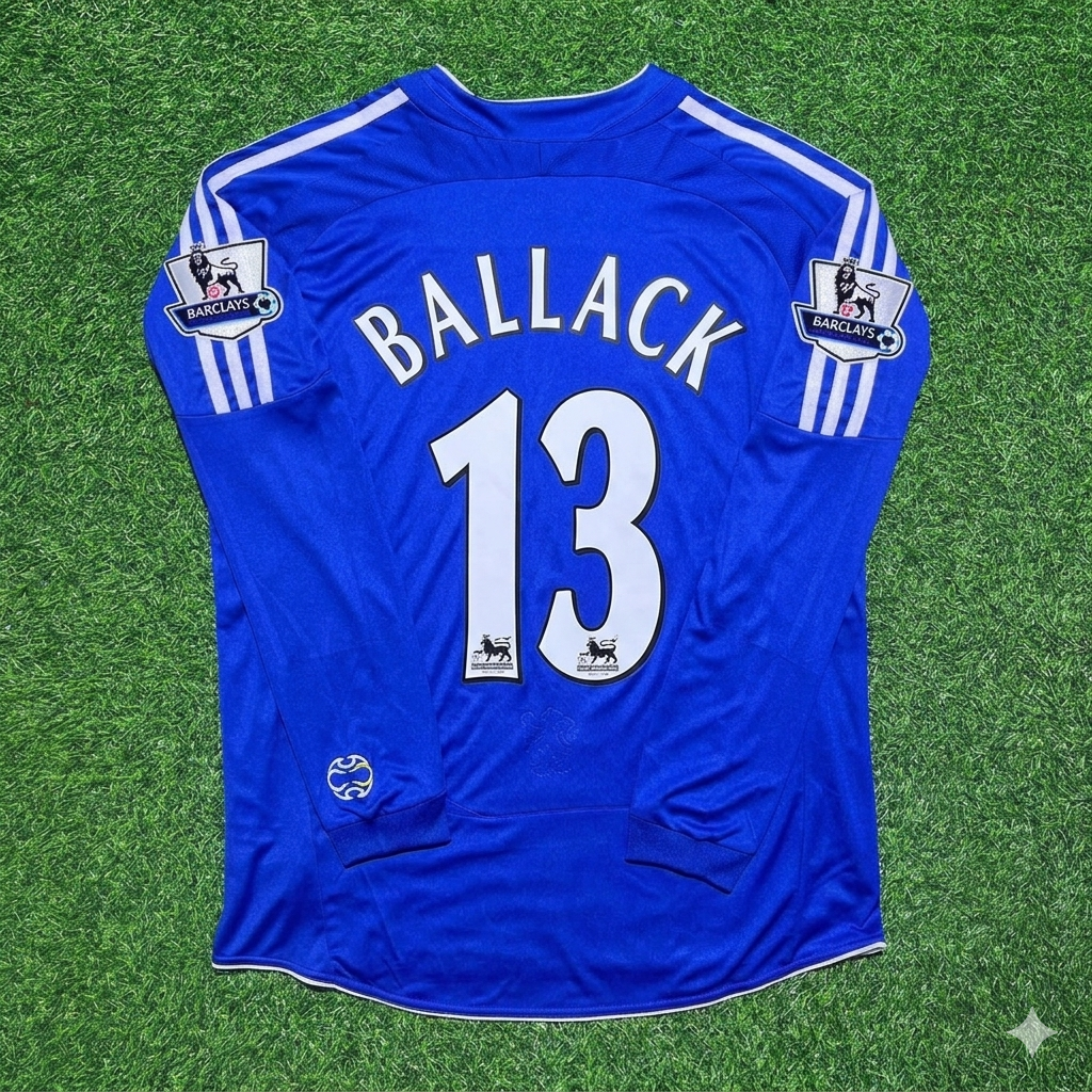 2006/08 Michael Ballack #13 Chelsea Long Sleeve EPL Patch Football Jersey – Back View