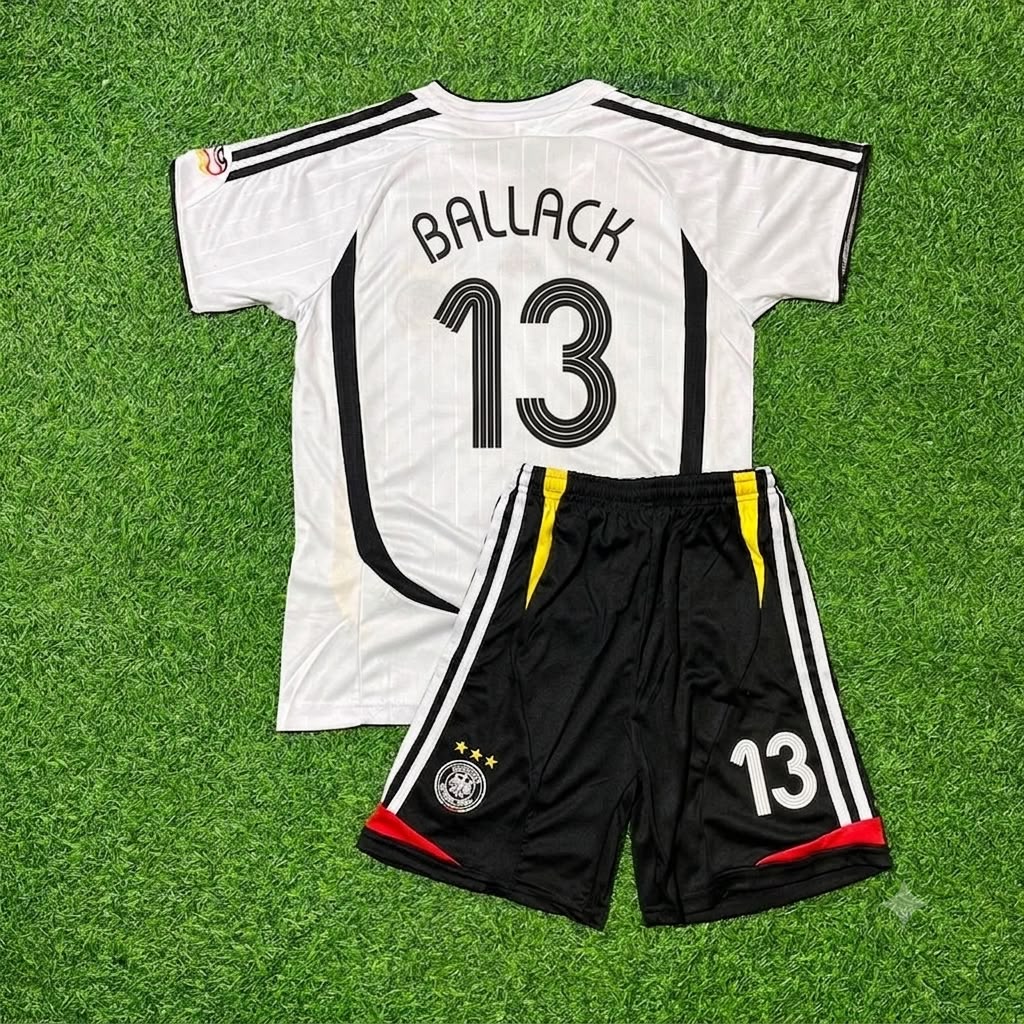 2006 Germany World Cup Michael Ballack Kids White Retro Football Jersey – Back View