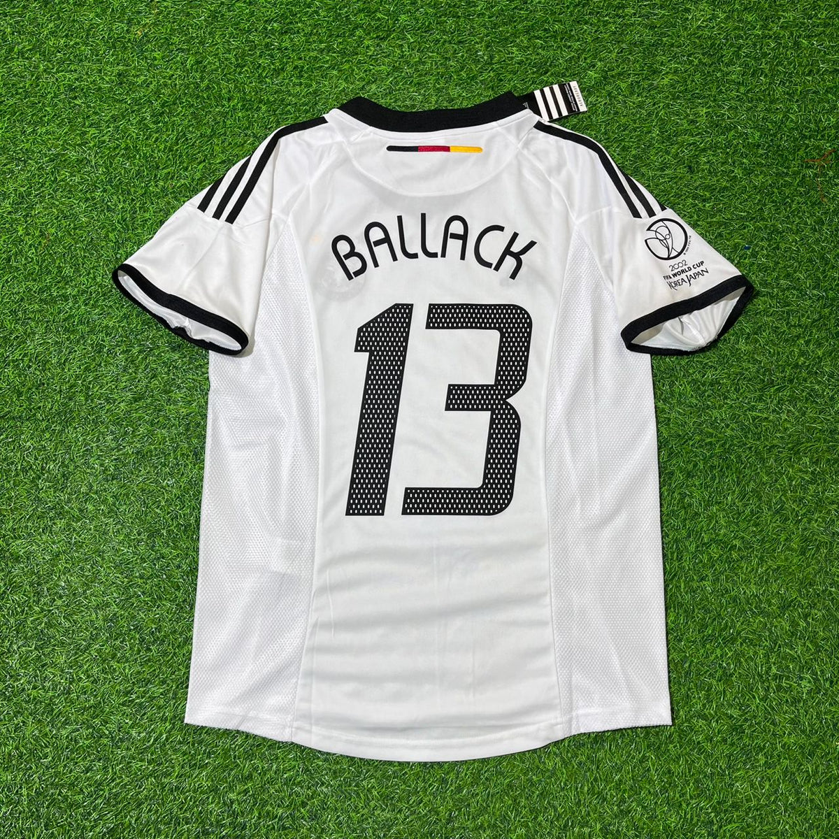 Germany Deutschland 2002 World Cup Japan Korea White Retro Jersey – Michael Ballack – Back View