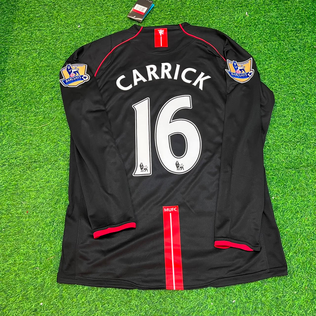 Michael Carrick 2007-2008 Manchester United Black Retro Jersey – Back View