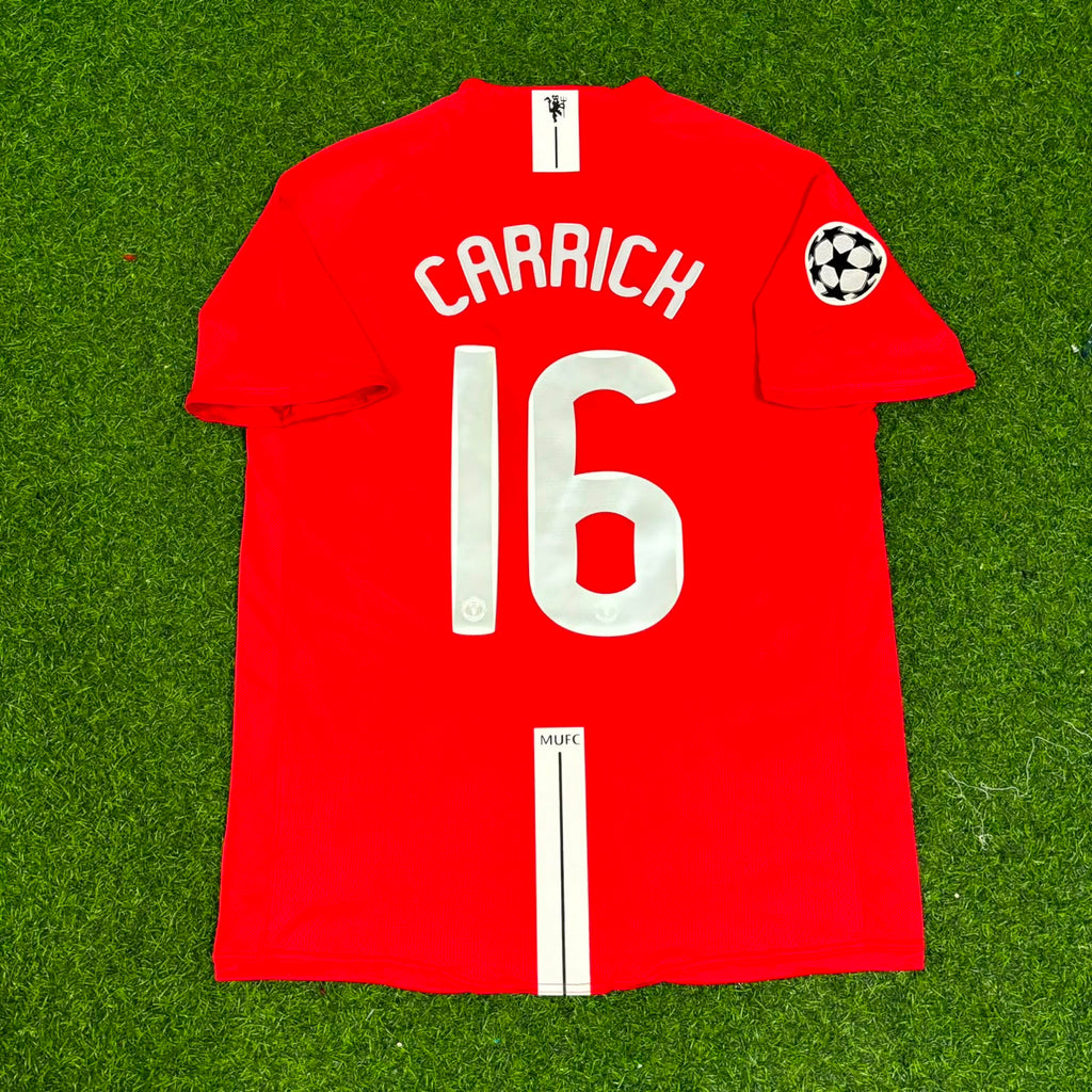 Michael Carrick Manchester United Champions League Final Moscow 2008 Retro Red Football Shirt – Back View