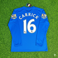 2008 Michael Carrick Manchester United Blue EPL Patch Retro Long Sleeve Football Jersey – Back View