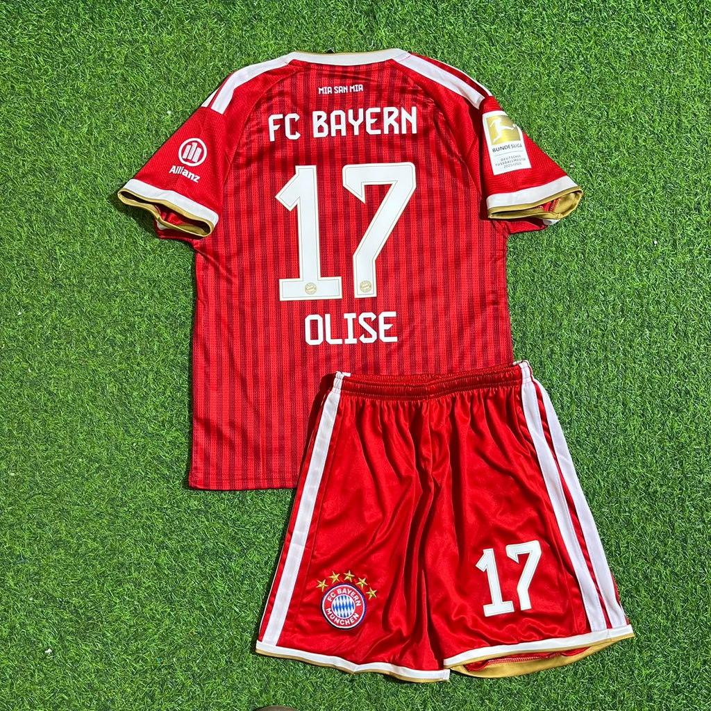 Michael Olise #17 Bayern Munich 2027 Bundesliga Championship Patch Kids Football Jersey – Back View