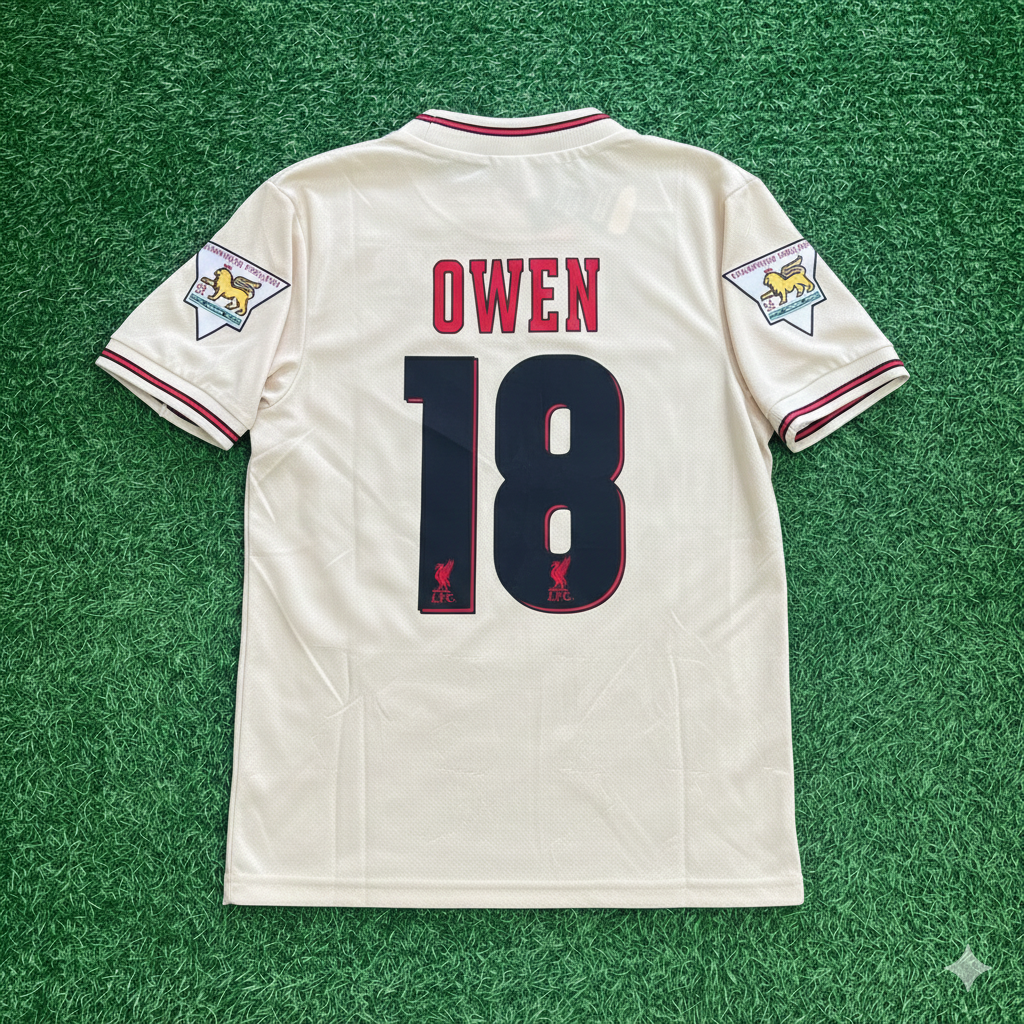 Liverpool 1996 1997 Retro Away White Retro Jersey – Michael Owen – Back View