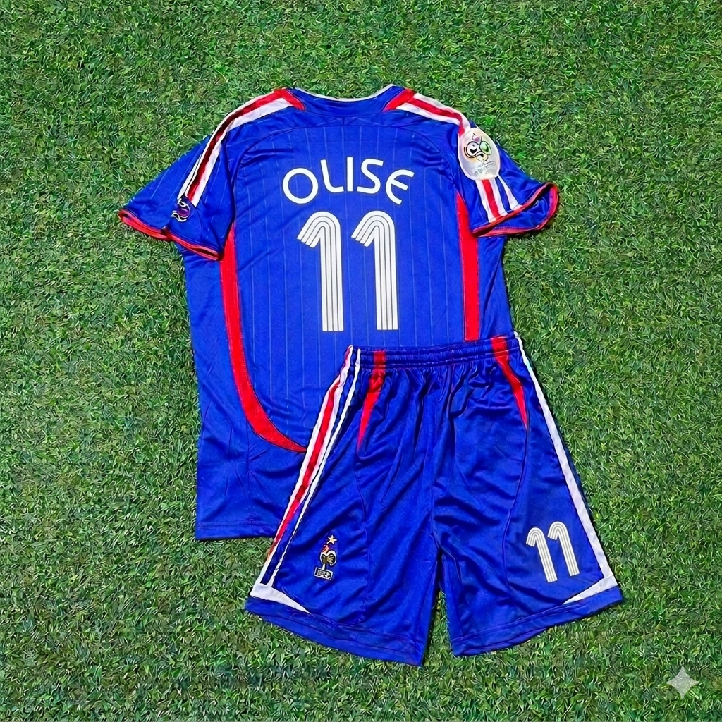 Michael Olise #11 World Cup Kids Blue Retro Football Jersey Collection – Back View