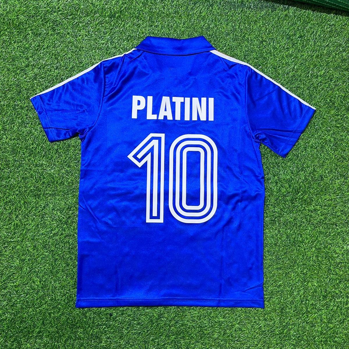 France 1986 World Cup Blue Retro Football Jersey – Michel Platini – Back View