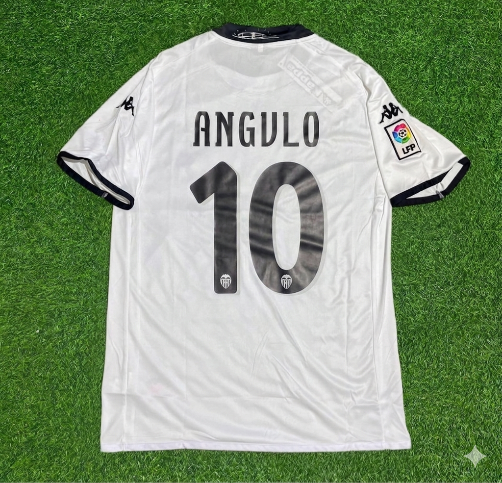 Valencia White Retro Football Jersey – Miguel Ángel Angulo #10 – Back View