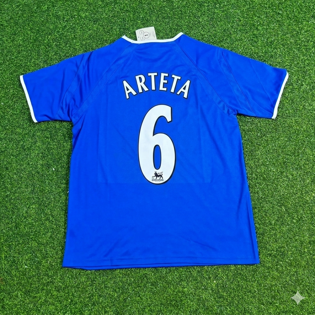 Mikel Arteta #6 Everton Fc Blue Retro Football Jersey – Back View
