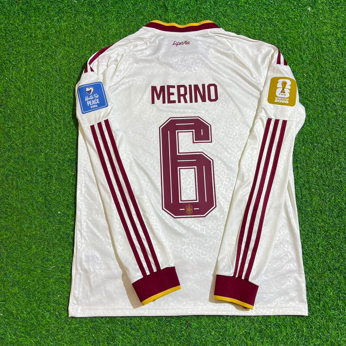 Mikel Merino #6 Spain 2026 World Cup Away Long Sleeve Jersey – Back View