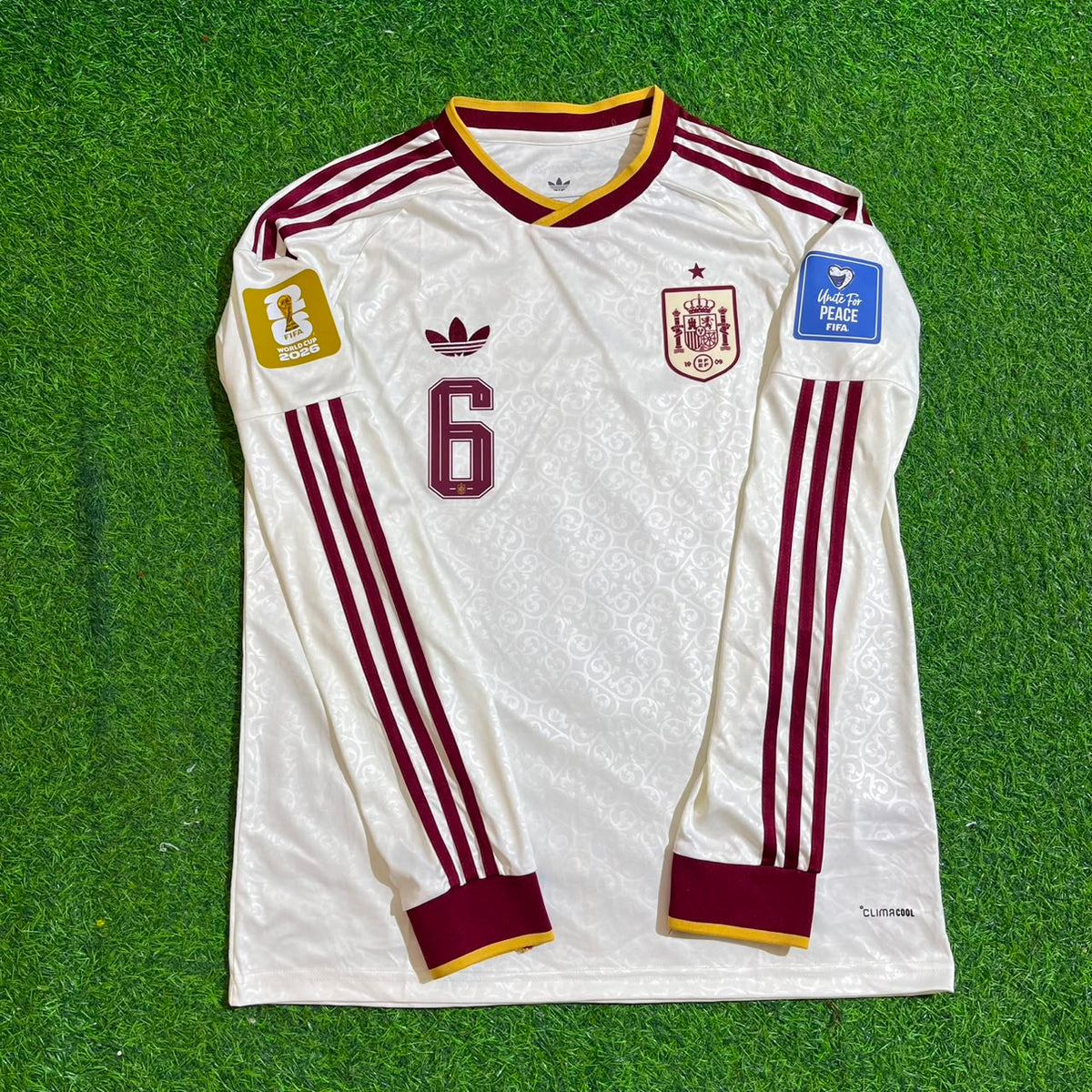 Mikel Merino #6 Spain 2026 World Cup Away Long Sleeve Jersey – Front View