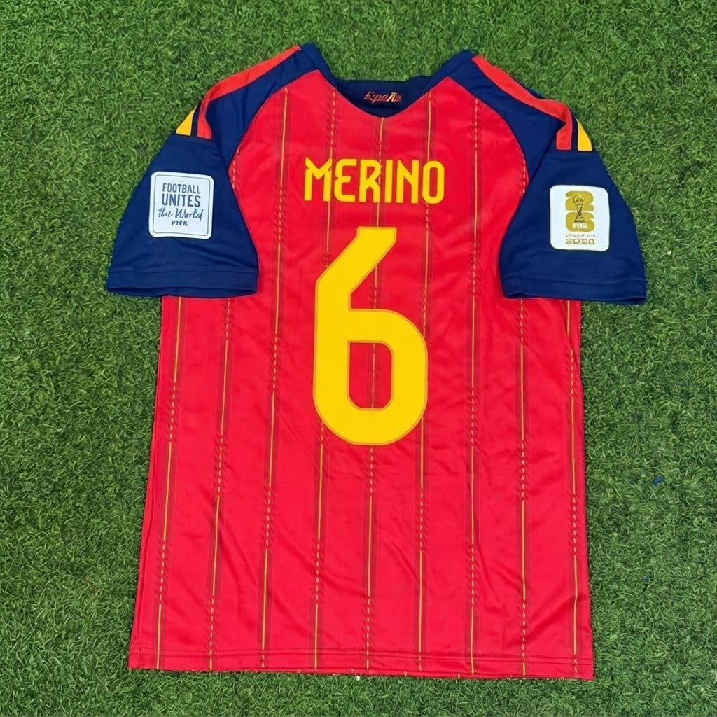 Mikel Merino #6 Spain Two Star 2026 World Cup Champions Home Jersey – Back View