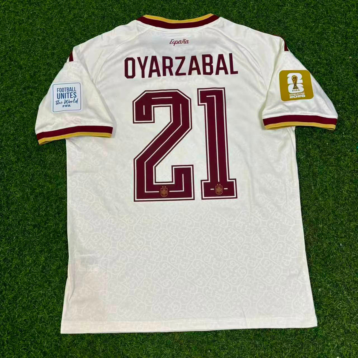 Mikel Oyarzabal #21 Spain Two Star 2026 World Cup Champions Away Jersey – Back View
