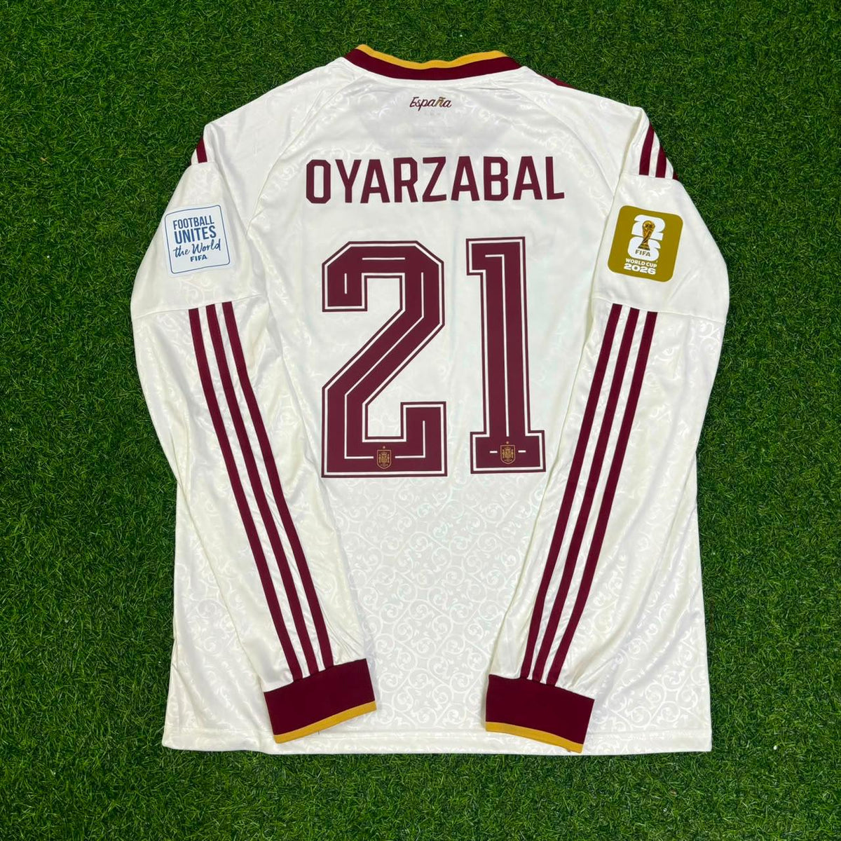 Mikel Oyarzabal #21 Spain 2026 World Cup Away Long Sleeve Jersey – Back View