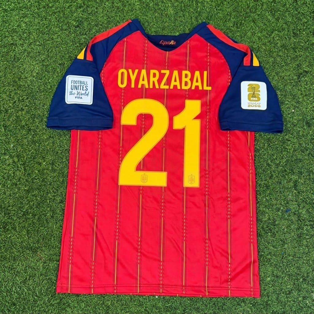 Mikel Oyarzabal #21 Spain Two Star 2026 World Cup Champions Home Jersey – Back View