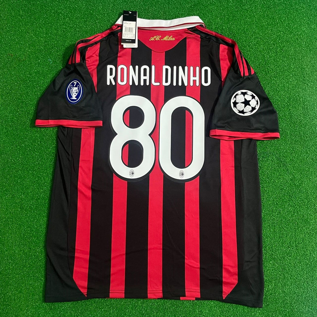 2009 Ronaldinho Gaúcho 80 - AC Milan 2010 Red Black Football Jersey – Back View