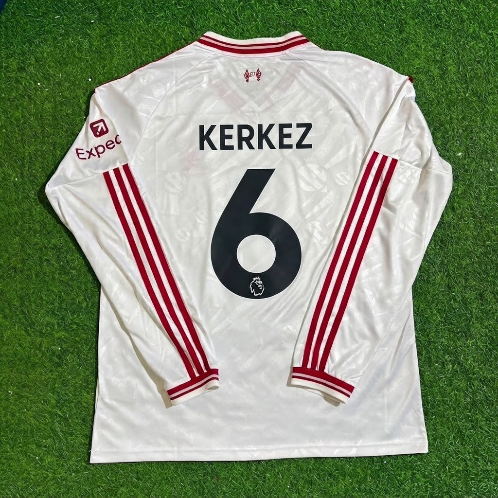Milos Kerkez #6 Liverpool 2027 New Season Long Sleeve Away White Football Jersey – Back View
