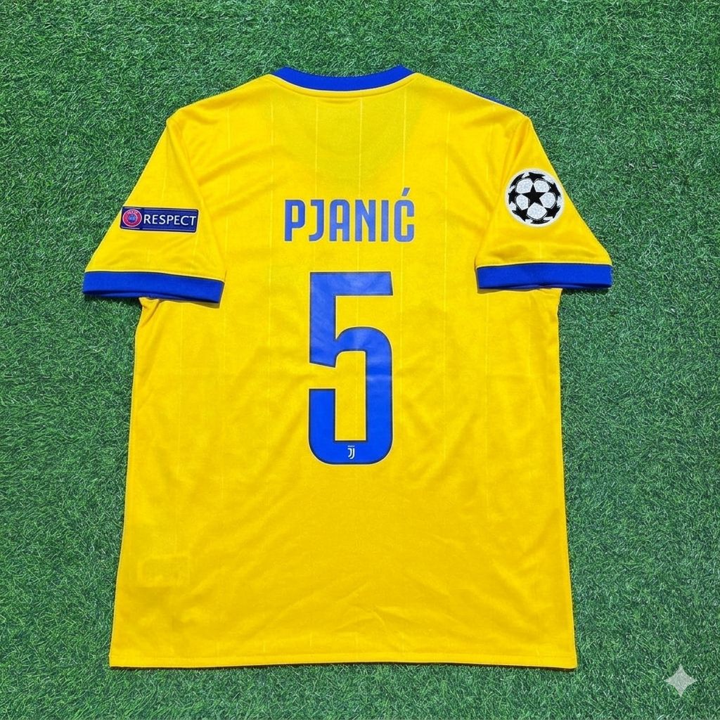 2017/18 Miralem Pjanic Juventus Yellow Retro Football Jersey – Back View