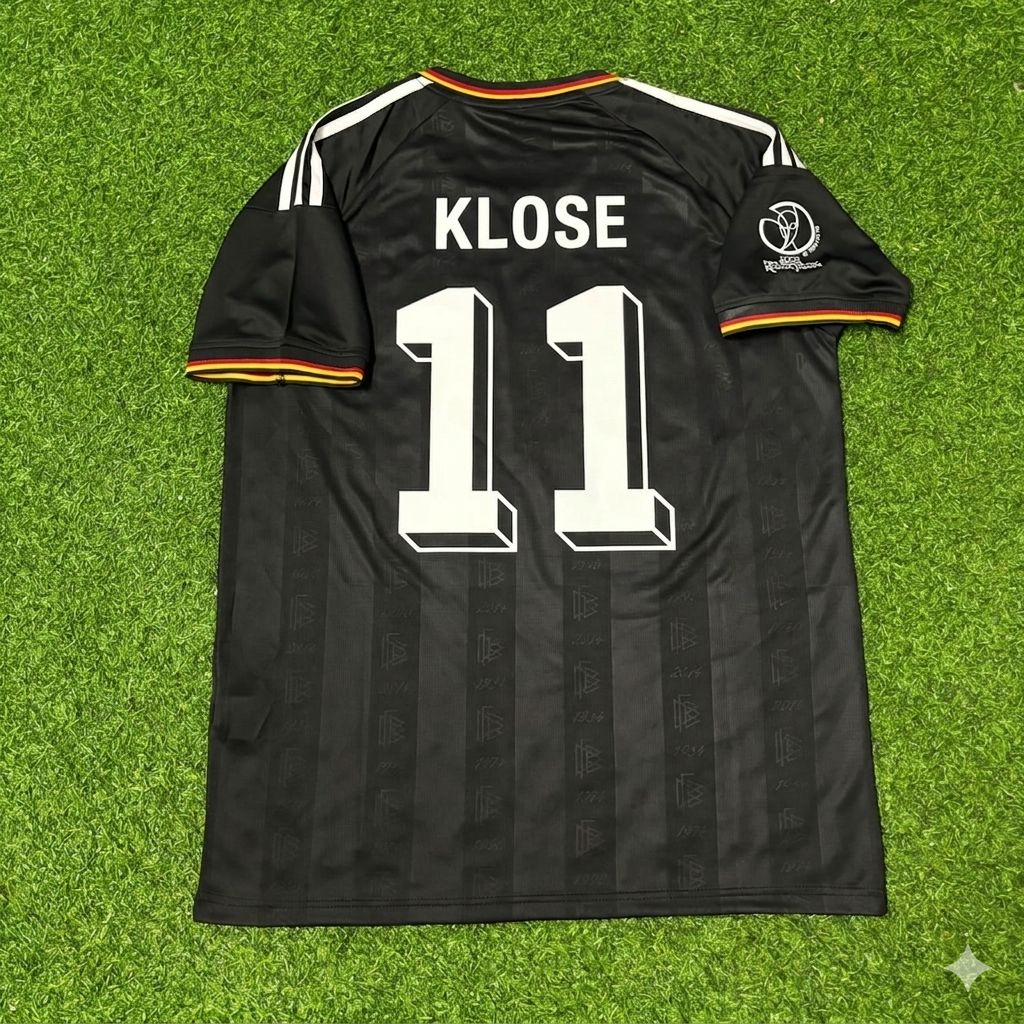 2002 Germany World Cup Miroslav Klose Black Special Retro Football Jersey – Back View