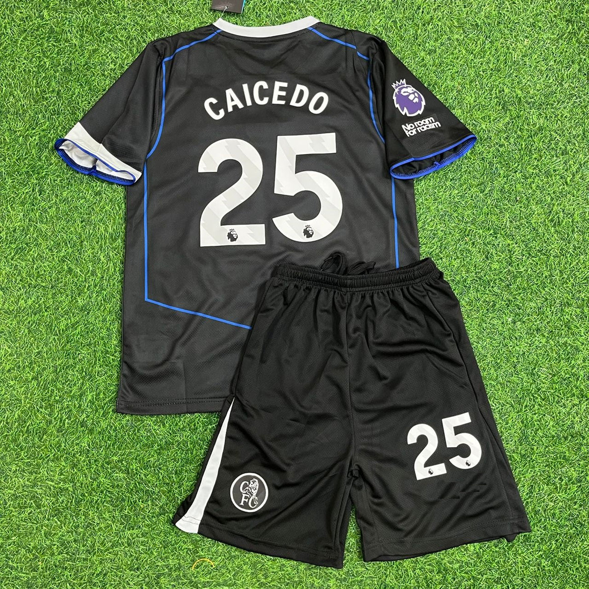 Moisés Caicedo Chelsea 2025 Black New Season Kids Football Jersey – Back View