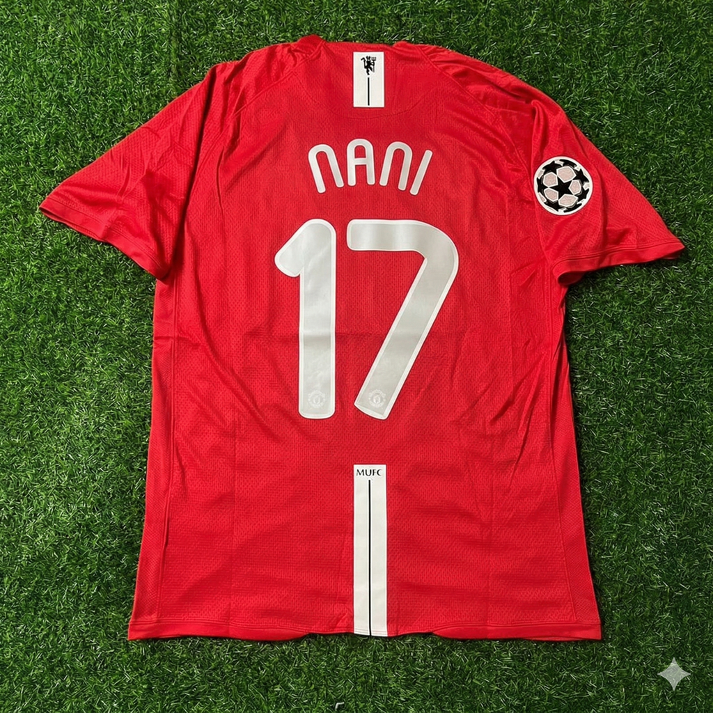 2008 Luis Nani Manchester United Champions League Final Moscow Retro Red Football Shirt Jersey – Back View