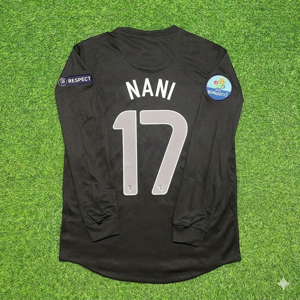 Luis Nani #17 Portugal Euro 2012 Away Black Long Sleeve Retro Football Jersey – Back View