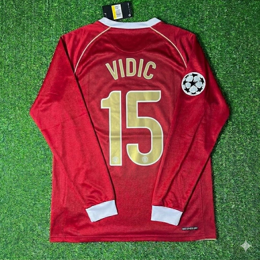 2006 Nemanja Vidić #15 Manchester United 2007 Red Golden Football Jersey – Back View