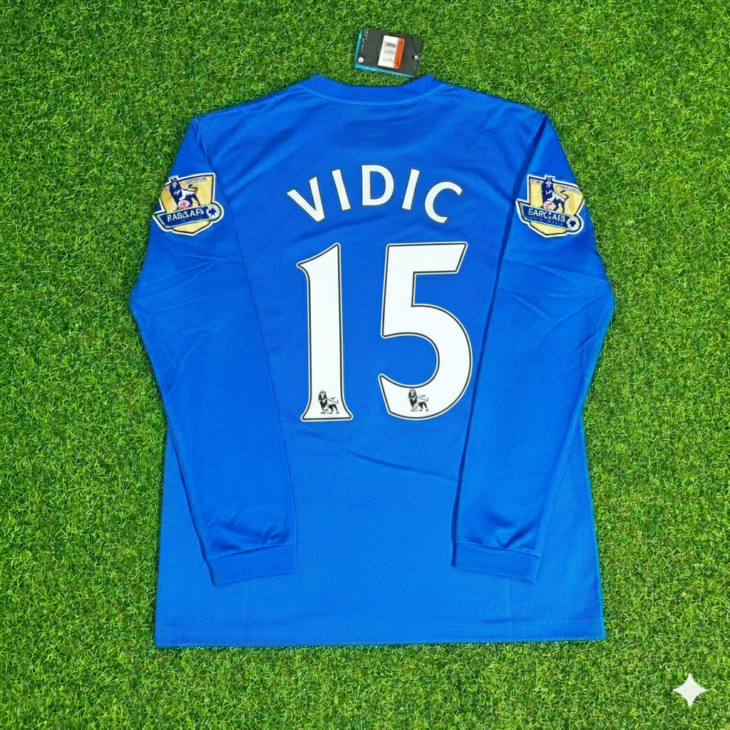 Manchester United 2008 Blue EPL Patch Retro Long Sleeve Football Jersey – Nemanja Vidic – Back View