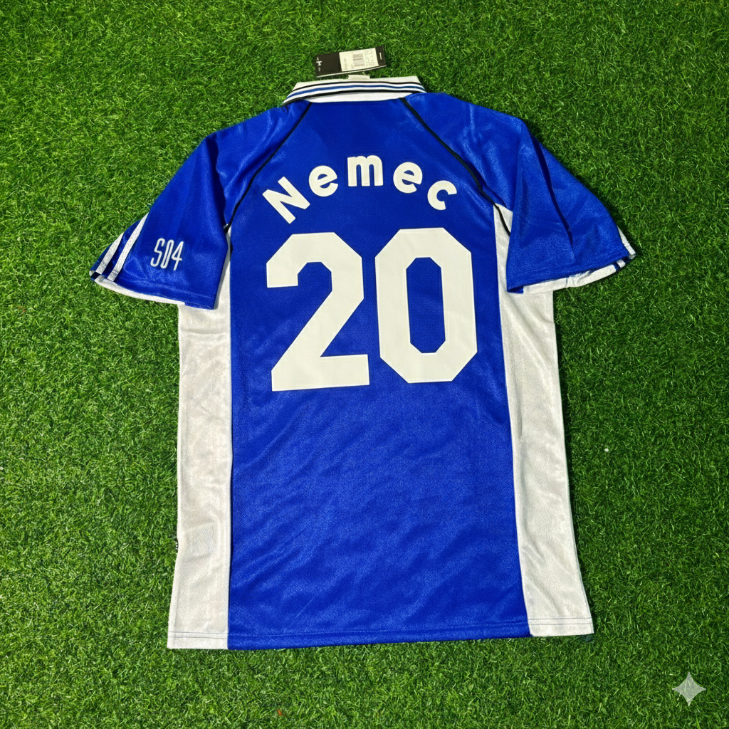 1999/00 Jiri Nemec FC Schalke 04 Blaues Heimtrikot Retro Fußballtrikot Jersey – Back View