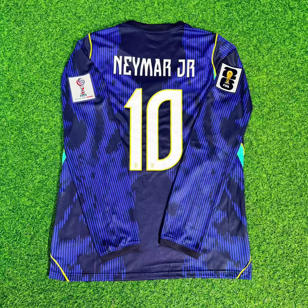 Brazil 2026 World Cup Long Sleeve Blue Away Jersey – Neymar Jr #10 – Detailed View