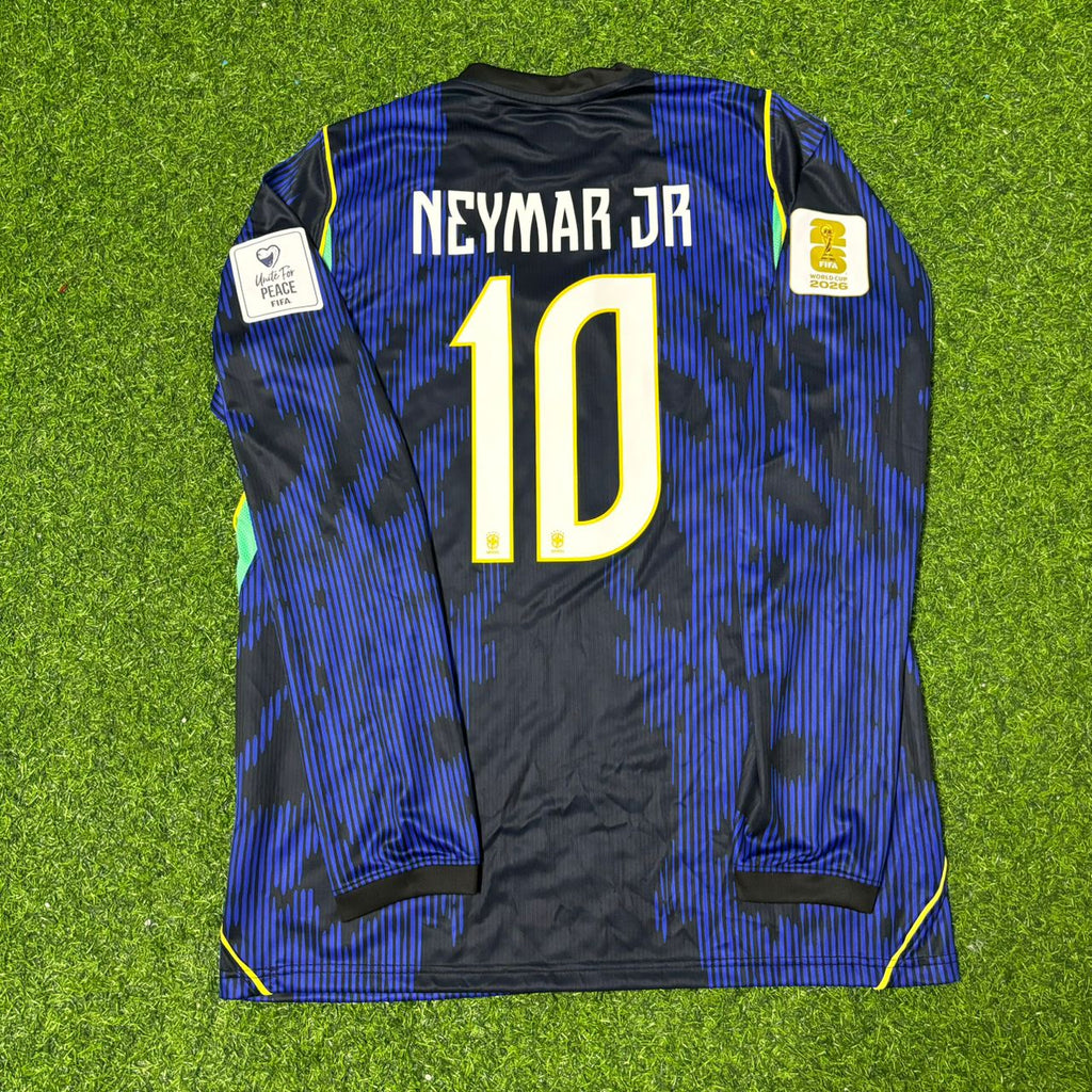 Brazil 2026 World Cup Long Sleeve Blue Away Jersey – Neymar Jr #10 – Back View