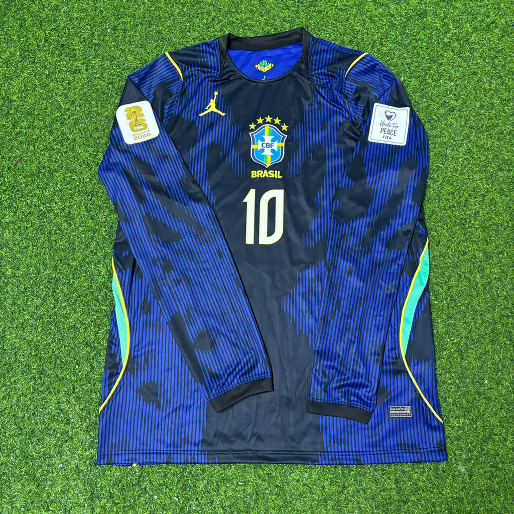 Brazil 2026 World Cup Long Sleeve Blue Away Jersey – Neymar Jr #10 – Front View