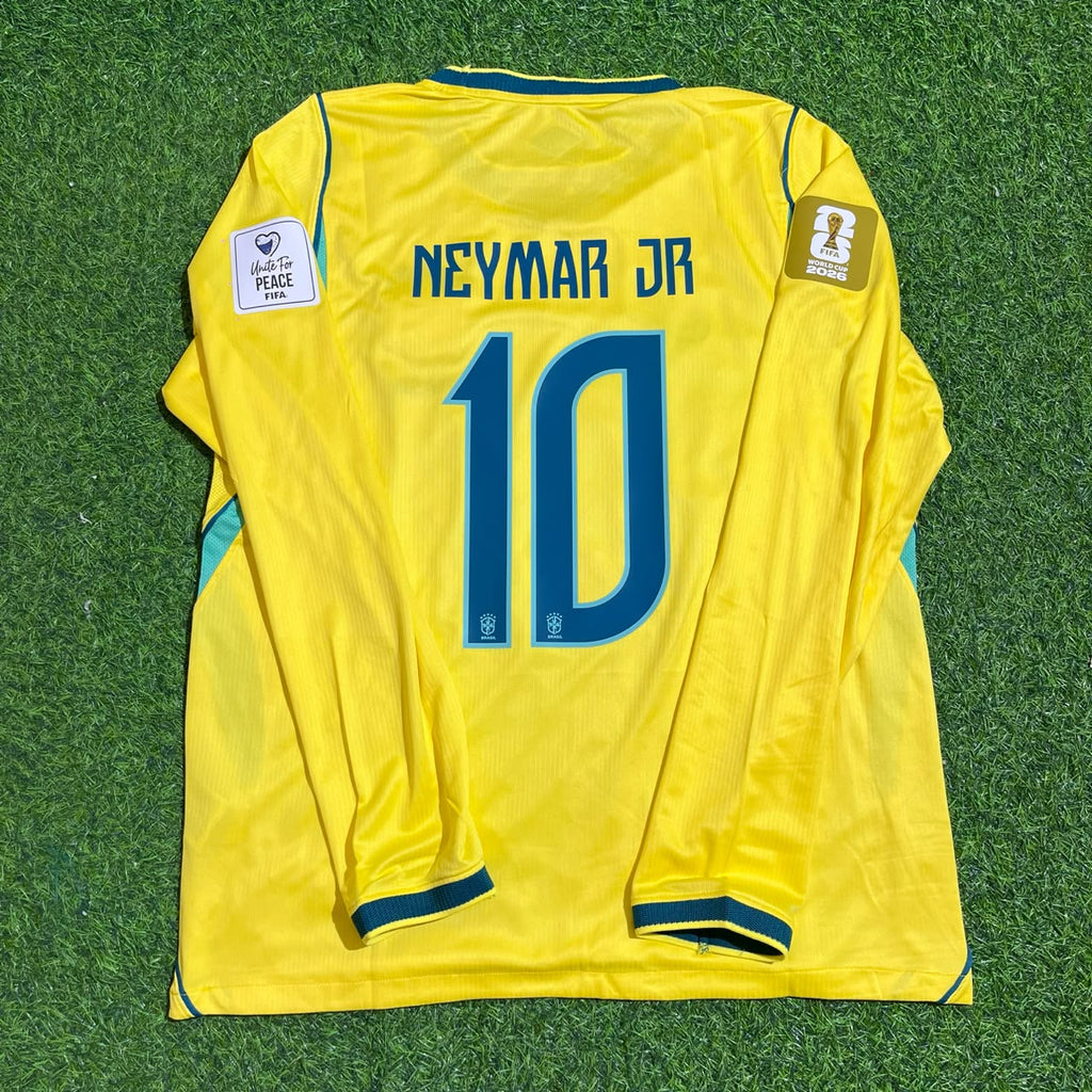 2026 Brazil World Cup Neymar Jr #10 Long Sleeve Home Yellow Football Jersey – Back View