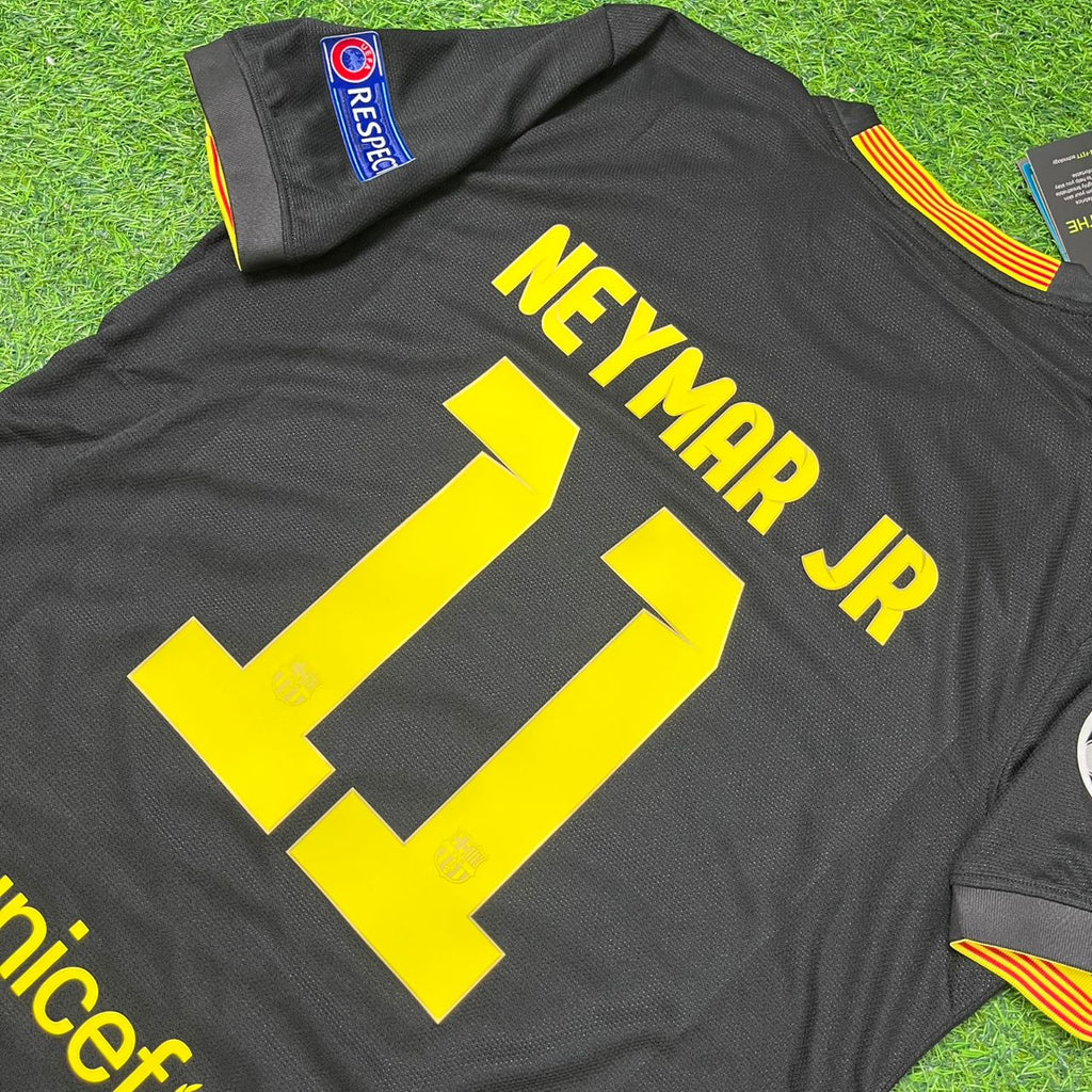 Neymar Jr. #11 Barcelona 2013-2014 Black Retro Football Jersey – Detailed View