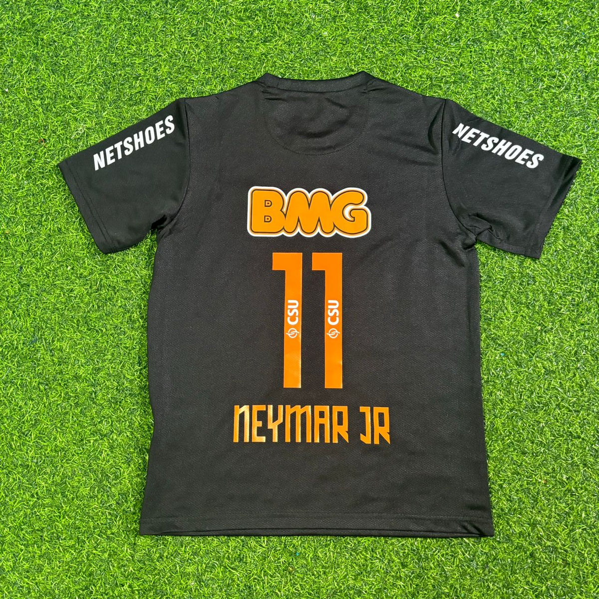 Neymar Jr #11 Santos Black Special Golden Font Kids Retro Football Jersey – Detailed View