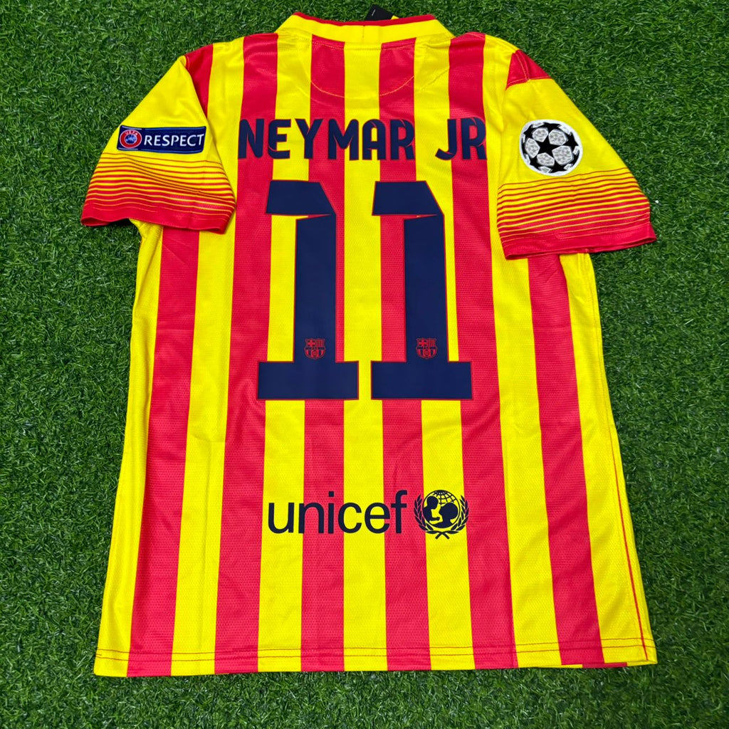 Neymar Jr. 11 - Barcelona 2013/2014 Yellow Red Retro Jersey – Back View