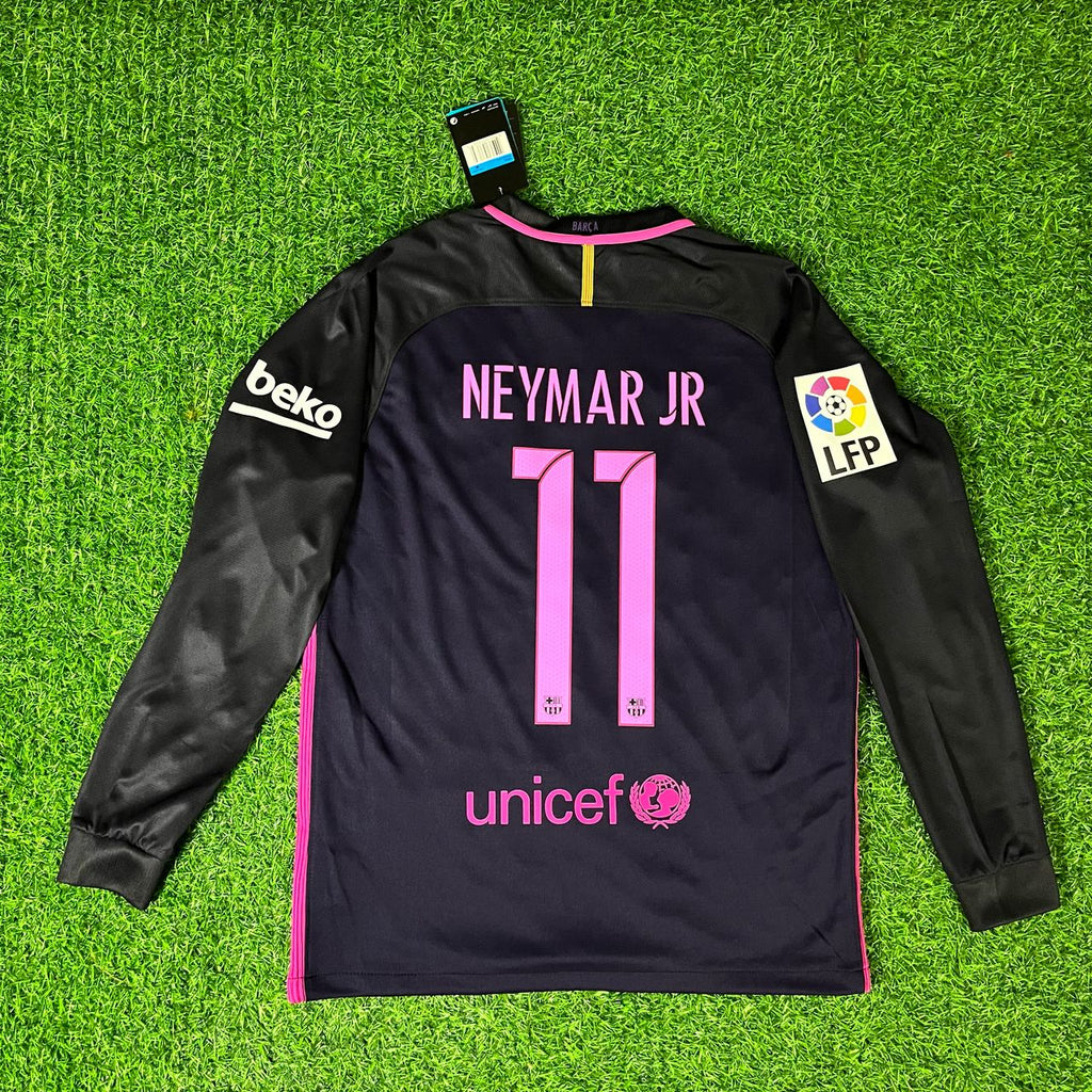 Neymar Jr Barcelona 14/15 Retro Pink Printing Long Sleeve Jersey – Detailed View