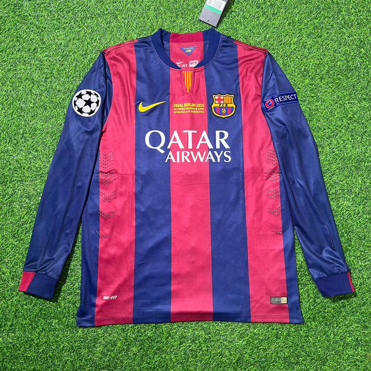 Barcelona 2015 Champions League Final Berlin Long Sleeve Retro Football Jersey – Neymar Jr – Front View