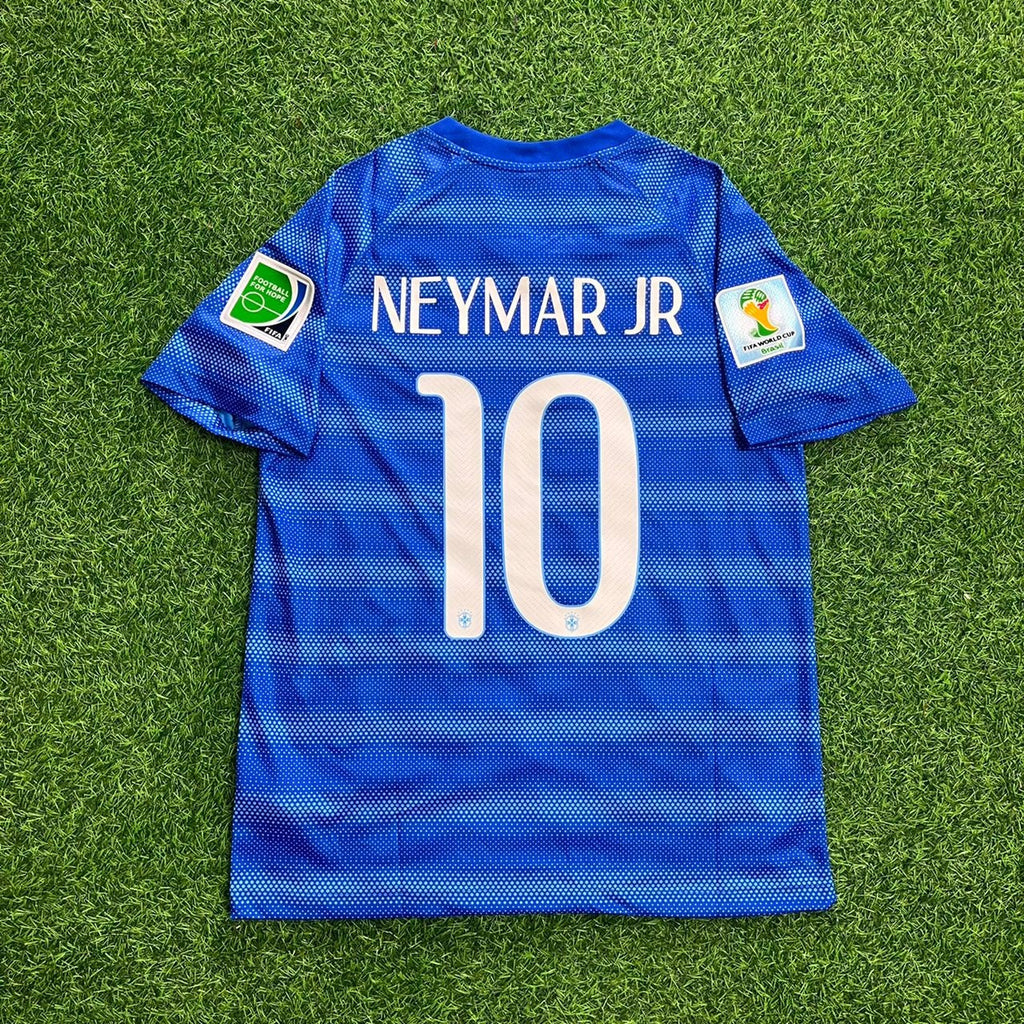 Neymar JR Brazil 10- 2014 World Cup Retro Blue Jersey – Back View