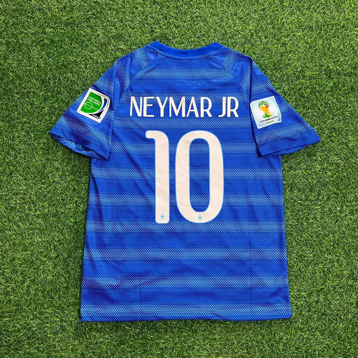 Neymar JR Brazil 10- 2014 World Cup Retro Blue Jersey – Back View