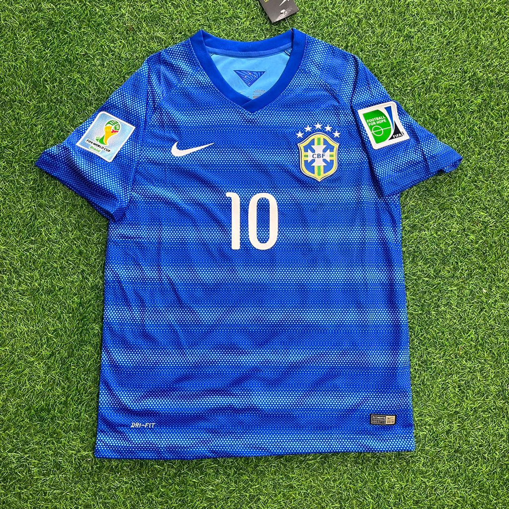 Neymar JR Brazil 10- 2014 World Cup Retro Blue Jersey – Front View