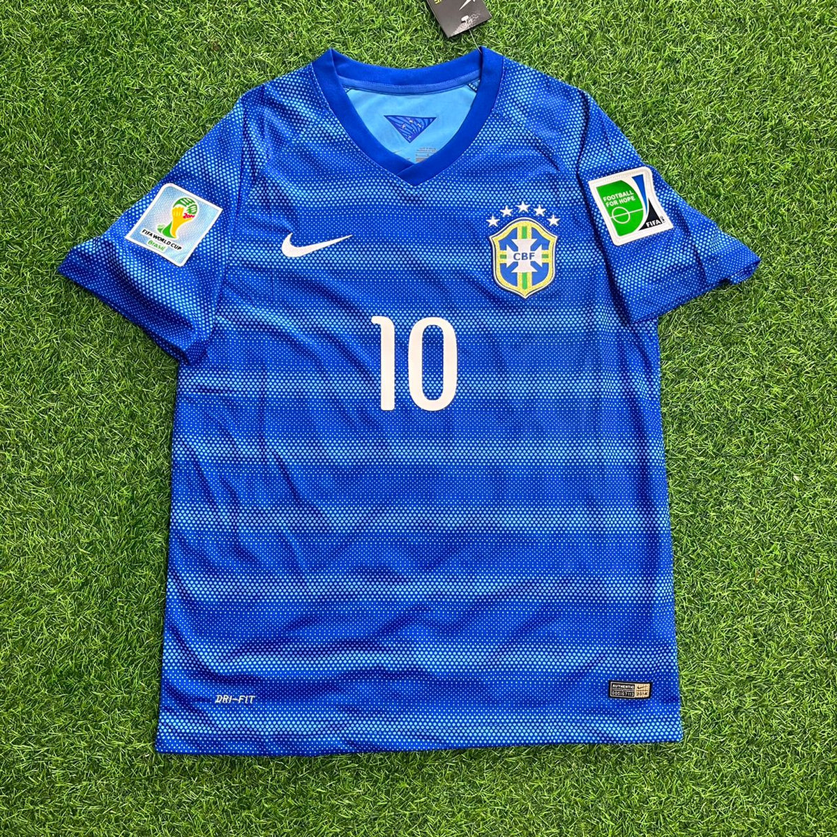 Neymar JR Brazil 10- 2014 World Cup Retro Blue Jersey – Front View