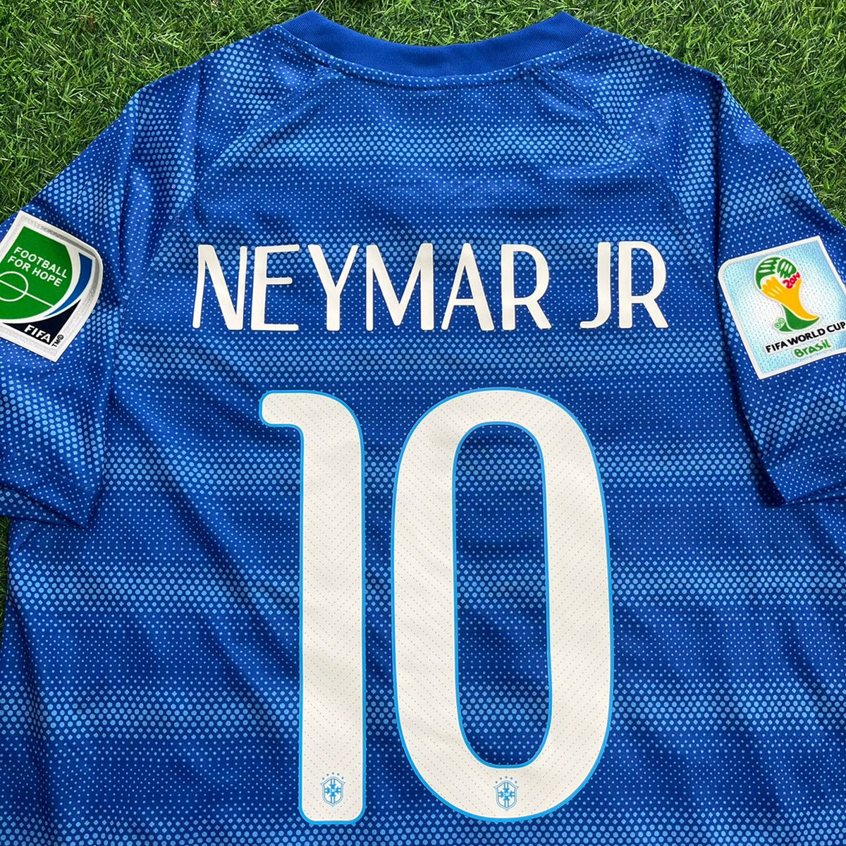 Neymar JR Brazil 10- 2014 World Cup Retro Blue Jersey – Detailed View
