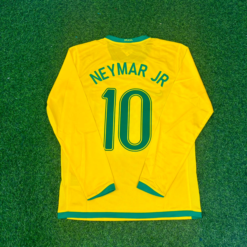 Neymar Jr. #10 Brazil Long Sleeve Retro Football Jersey – Back View